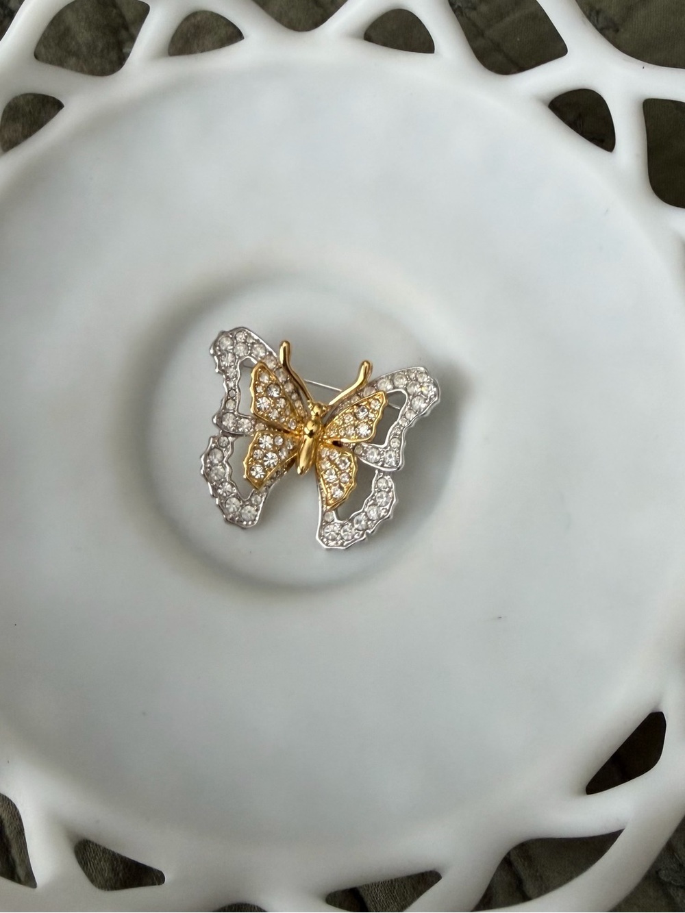 Nolan Miller Gold and Silver Crystal Butterfly Brooch